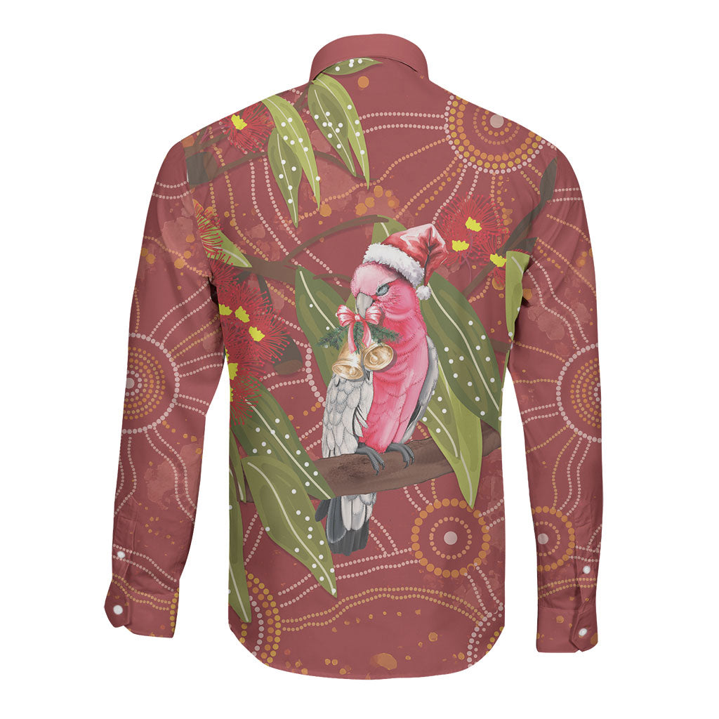 Australia Christmas Indigenous Long Sleeve Button Shirt Galah Bird on Eucalyptus