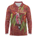 Australia Christmas Indigenous Long Sleeve Polo Shirt Galah Bird on Eucalyptus