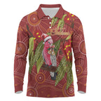 Australia Christmas Indigenous Long Sleeve Polo Shirt Galah Bird on Eucalyptus