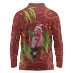 Australia Christmas Indigenous Long Sleeve Polo Shirt Galah Bird on Eucalyptus