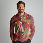 Australia Christmas Indigenous Long Sleeve Polo Shirt Galah Bird on Eucalyptus