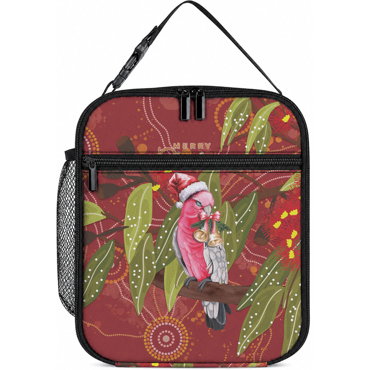 Australia Christmas Indigenous Lunch Bag Galah Bird on Eucalyptus