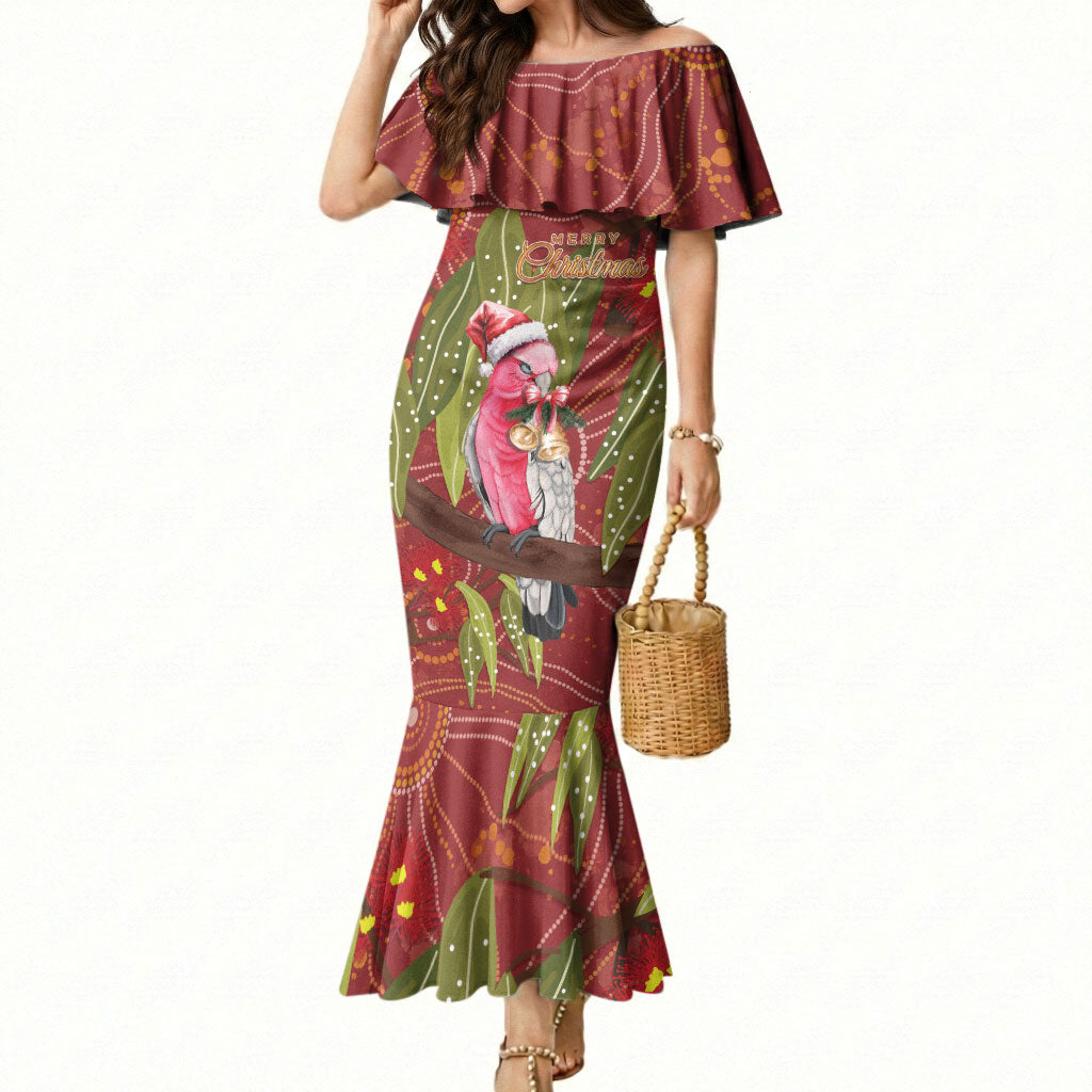 Australia Christmas Indigenous Mermaid Dress Galah Bird on Eucalyptus
