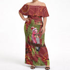 Australia Christmas Indigenous Off Shoulder Maxi Dress Galah Bird on Eucalyptus