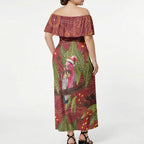 Australia Christmas Indigenous Off Shoulder Maxi Dress Galah Bird on Eucalyptus