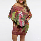 Australia Christmas Indigenous Off Shoulder Short Dress Galah Bird on Eucalyptus