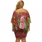 Australia Christmas Indigenous Off Shoulder Short Dress Galah Bird on Eucalyptus