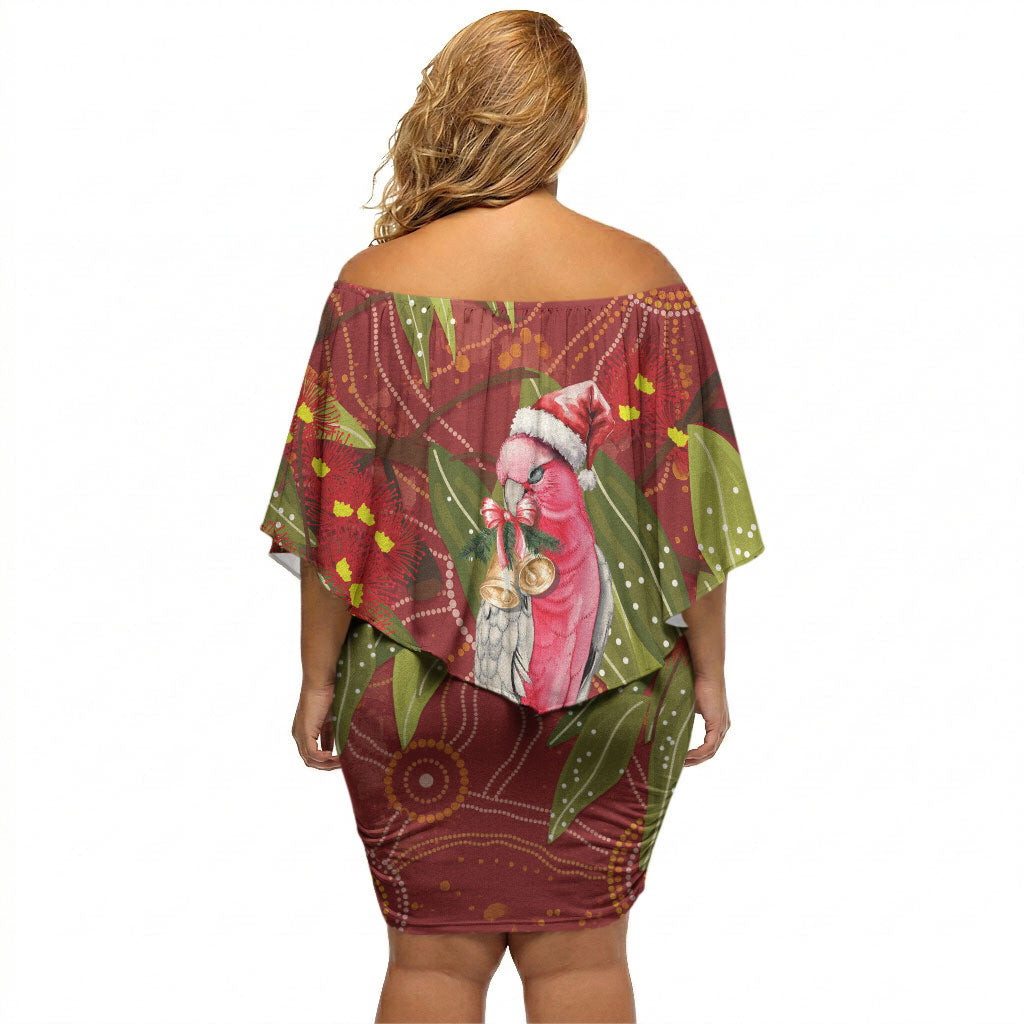 Australia Christmas Indigenous Off Shoulder Short Dress Galah Bird on Eucalyptus