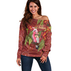 Australia Christmas Indigenous Off Shoulder Sweater Galah Bird on Eucalyptus