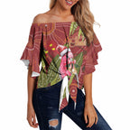 Australia Christmas Indigenous Off Shoulder Wrap Waist Top Galah Bird on Eucalyptus