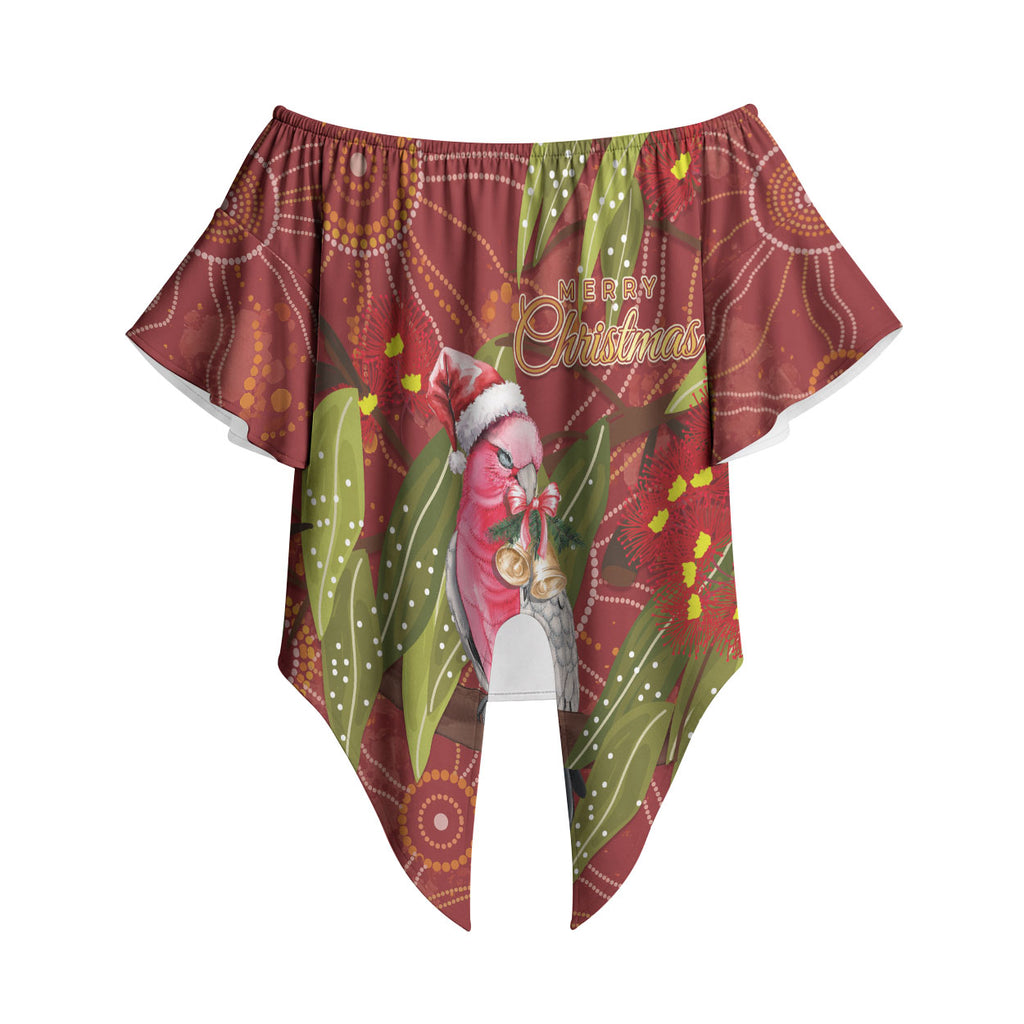 Australia Christmas Indigenous Off Shoulder Wrap Waist Top Galah Bird on Eucalyptus