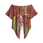 Australia Christmas Indigenous Off Shoulder Wrap Waist Top Galah Bird on Eucalyptus