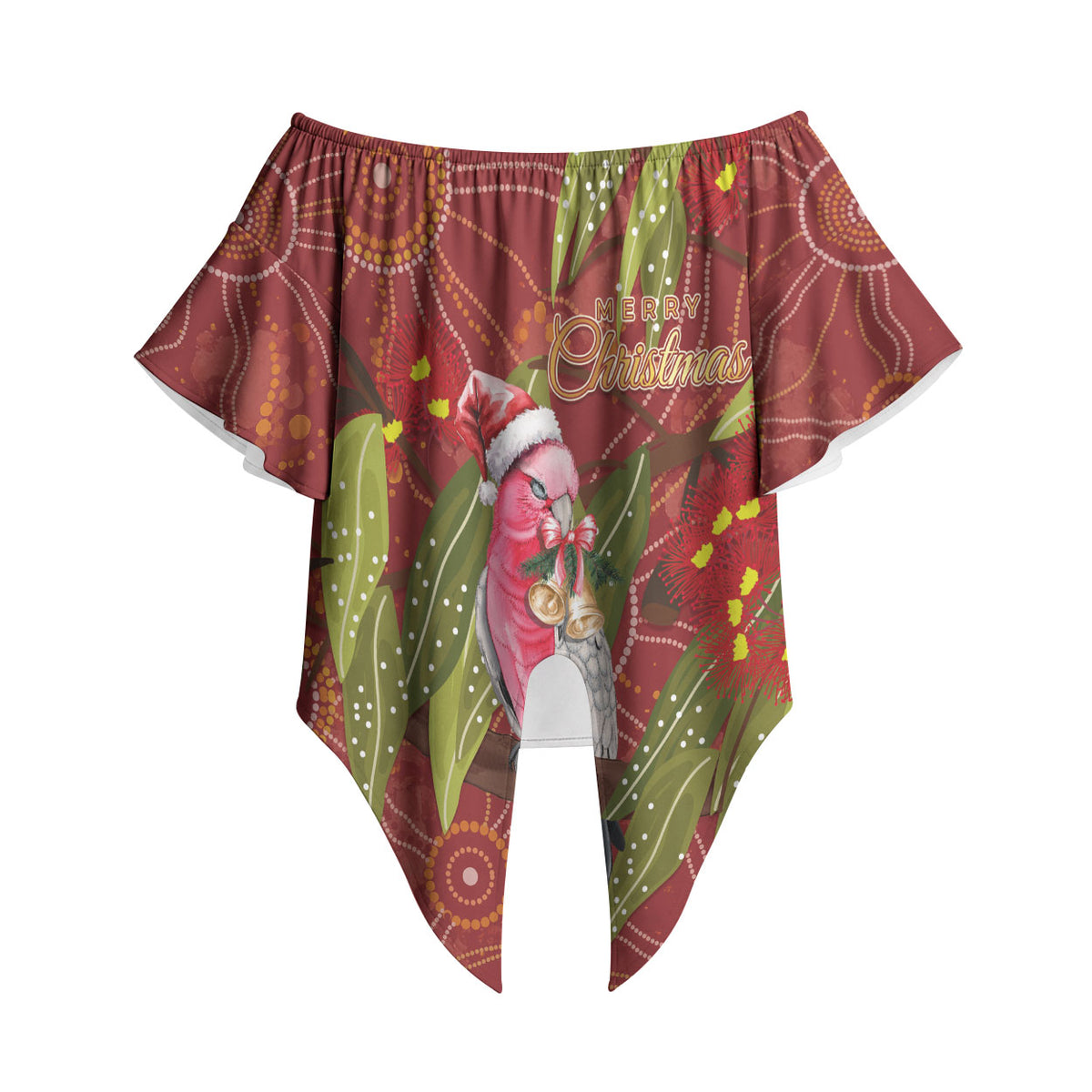 Australia Christmas Indigenous Off Shoulder Wrap Waist Top Galah Bird on Eucalyptus