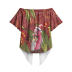 Australia Christmas Indigenous Off Shoulder Wrap Waist Top Galah Bird on Eucalyptus