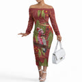Australia Christmas Indigenous Off The Shoulder Long Sleeve Dress Galah Bird on Eucalyptus