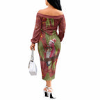 Australia Christmas Indigenous Off The Shoulder Long Sleeve Dress Galah Bird on Eucalyptus