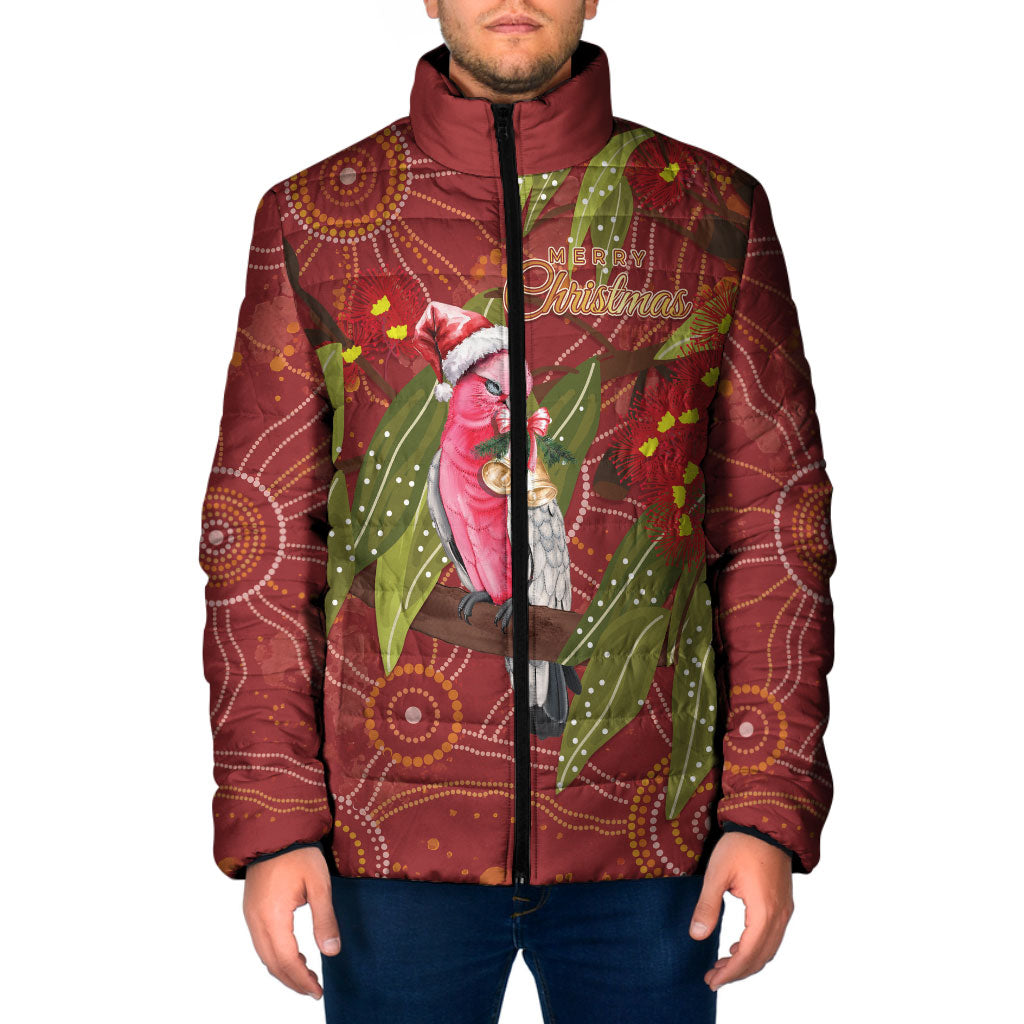 Australia Christmas Indigenous Padded Jacket Galah Bird on Eucalyptus