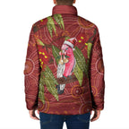 Australia Christmas Indigenous Padded Jacket Galah Bird on Eucalyptus