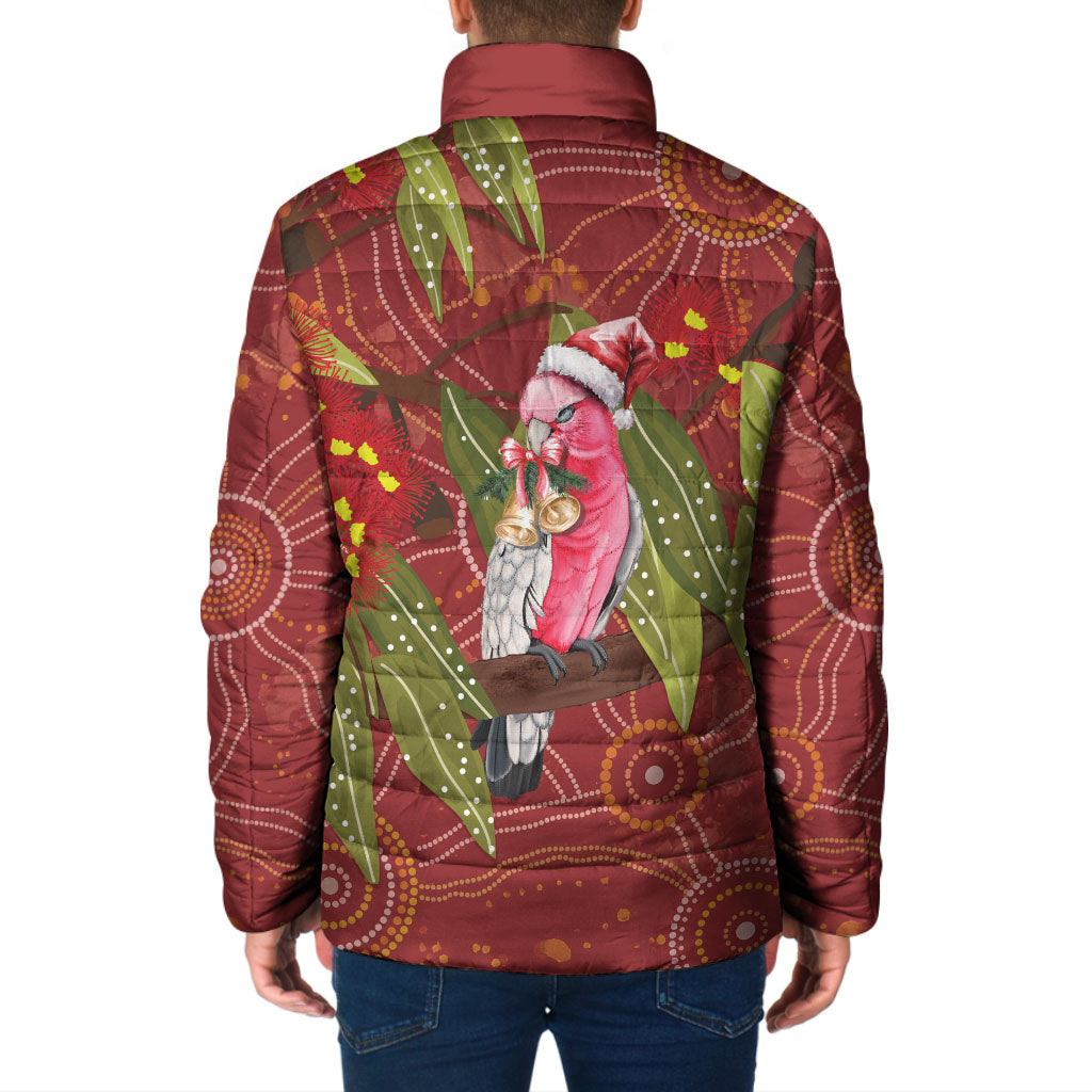 Australia Christmas Indigenous Padded Jacket Galah Bird on Eucalyptus