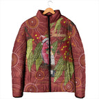 Australia Christmas Indigenous Padded Jacket Galah Bird on Eucalyptus