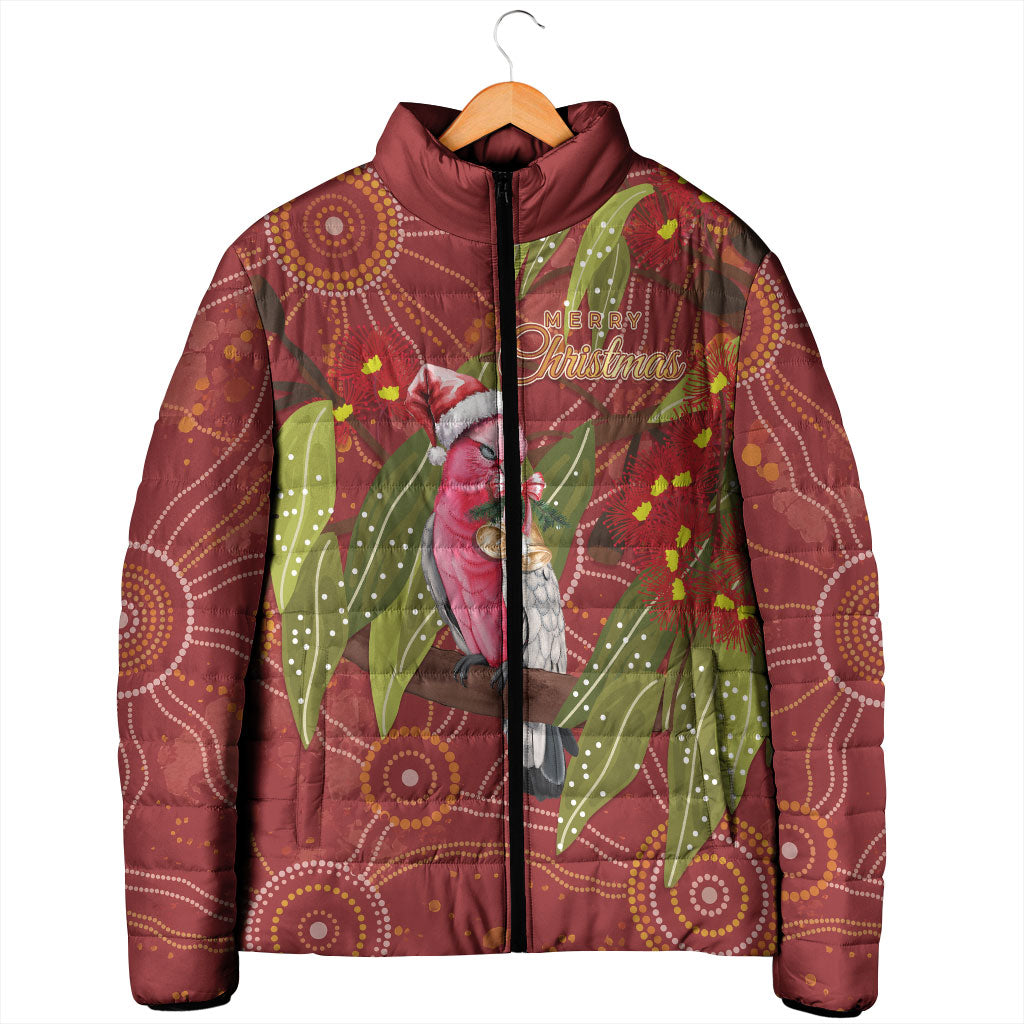Australia Christmas Indigenous Padded Jacket Galah Bird on Eucalyptus