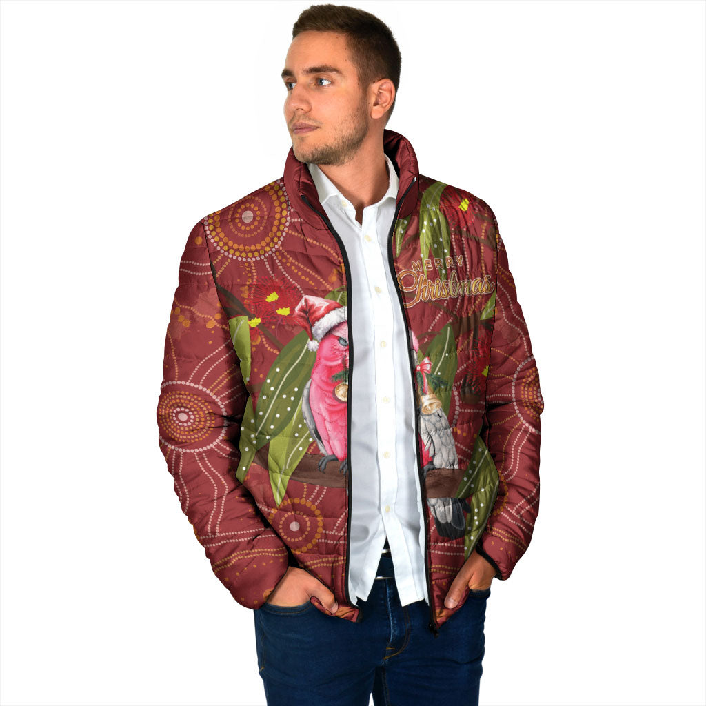 Australia Christmas Indigenous Padded Jacket Galah Bird on Eucalyptus