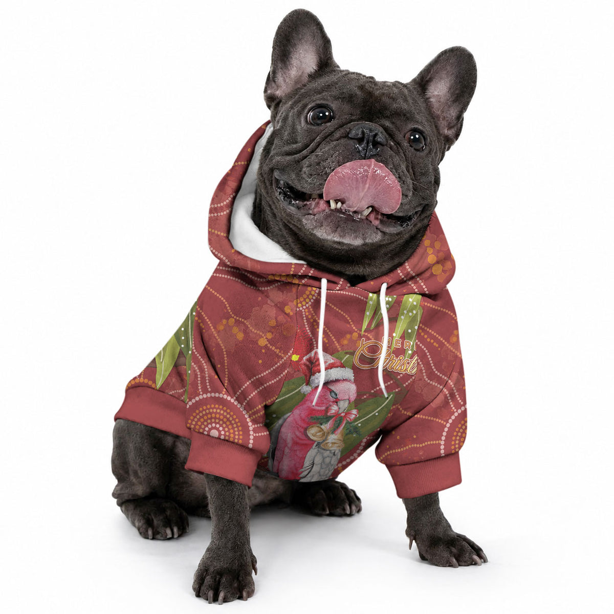 Australia Christmas Indigenous Pet Hoodie Galah Bird on Eucalyptus