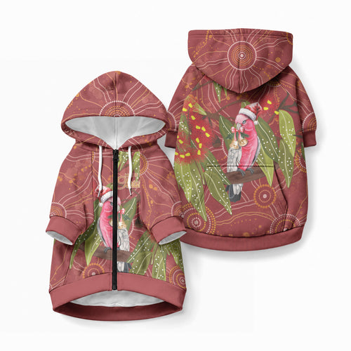 Australia Christmas Indigenous Pet Hoodie Galah Bird on Eucalyptus