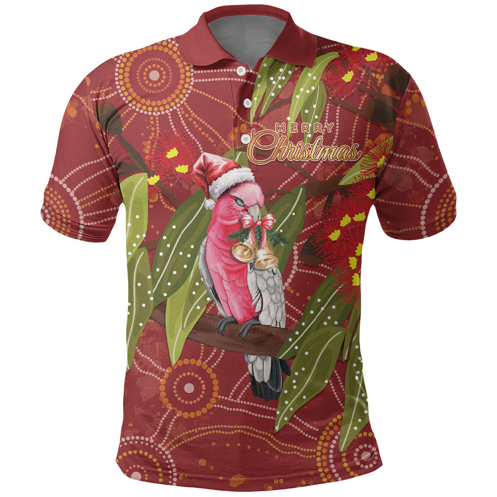 Australia Christmas Indigenous Polo Shirt Galah Bird on Eucalyptus