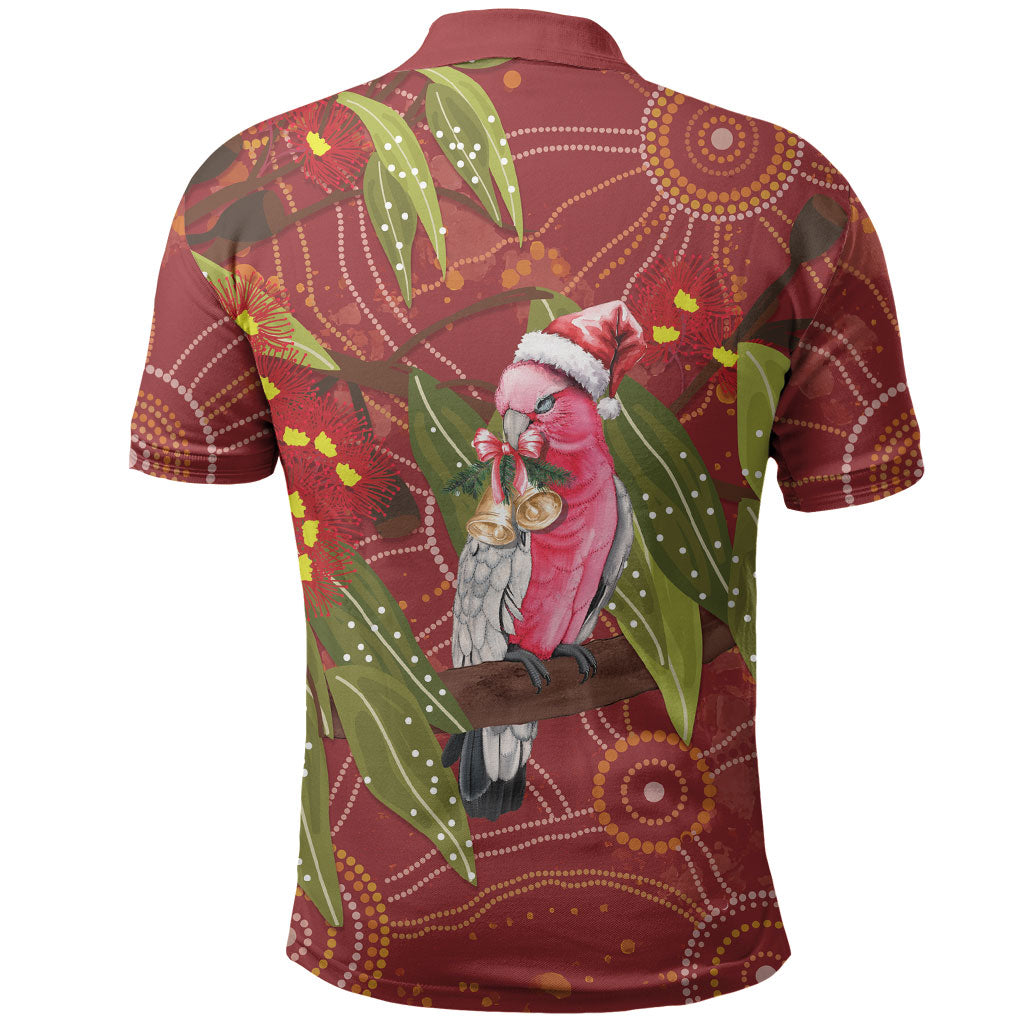 Australia Christmas Indigenous Polo Shirt Galah Bird on Eucalyptus