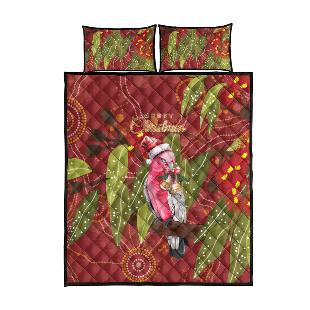 Australia Christmas Indigenous Quilt Bed Set Galah Bird on Eucalyptus