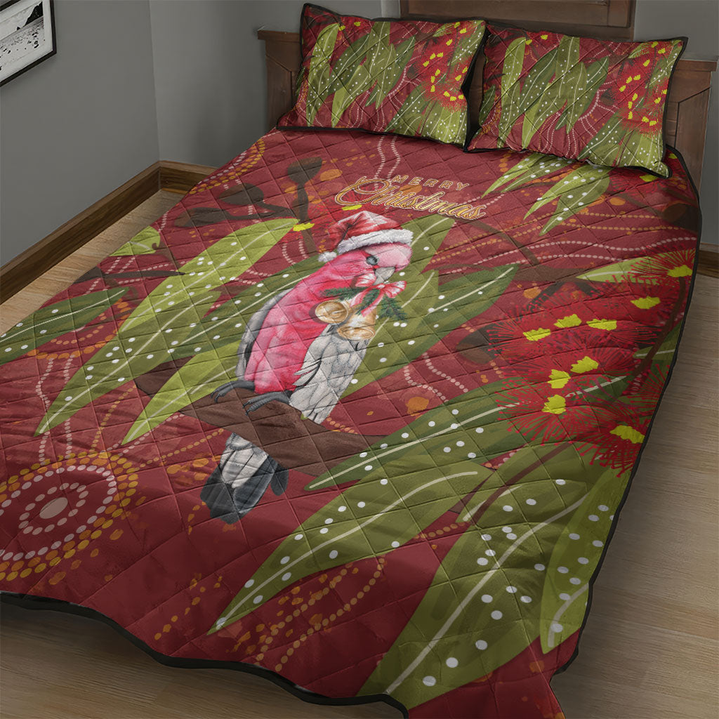 Australia Christmas Indigenous Quilt Bed Set Galah Bird on Eucalyptus