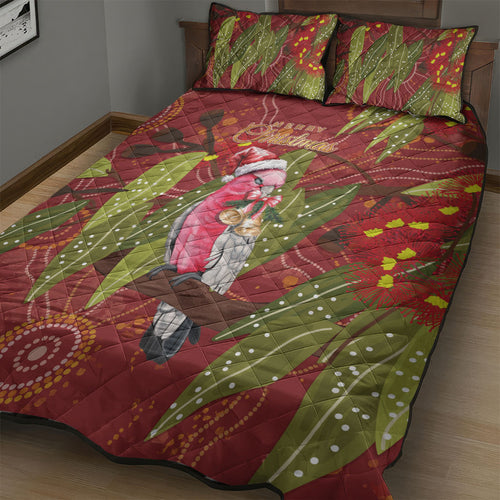 Australia Christmas Indigenous Quilt Bed Set Galah Bird on Eucalyptus