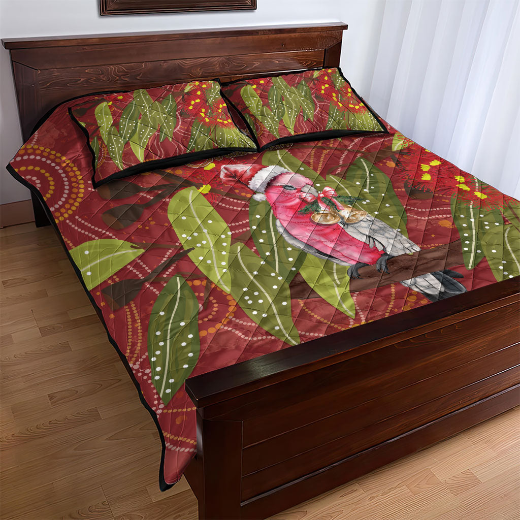 Australia Christmas Indigenous Quilt Bed Set Galah Bird on Eucalyptus