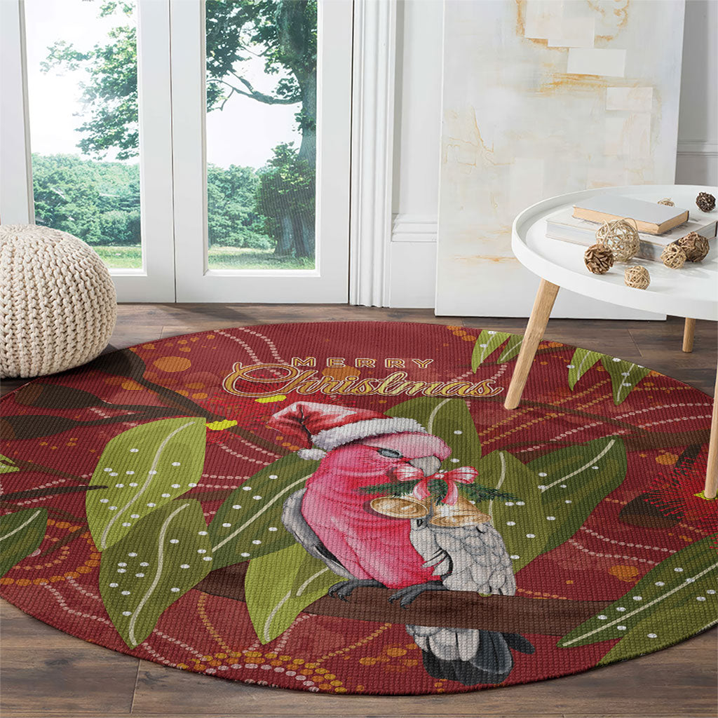 Australia Christmas Indigenous Round Carpet Galah Bird on Eucalyptus
