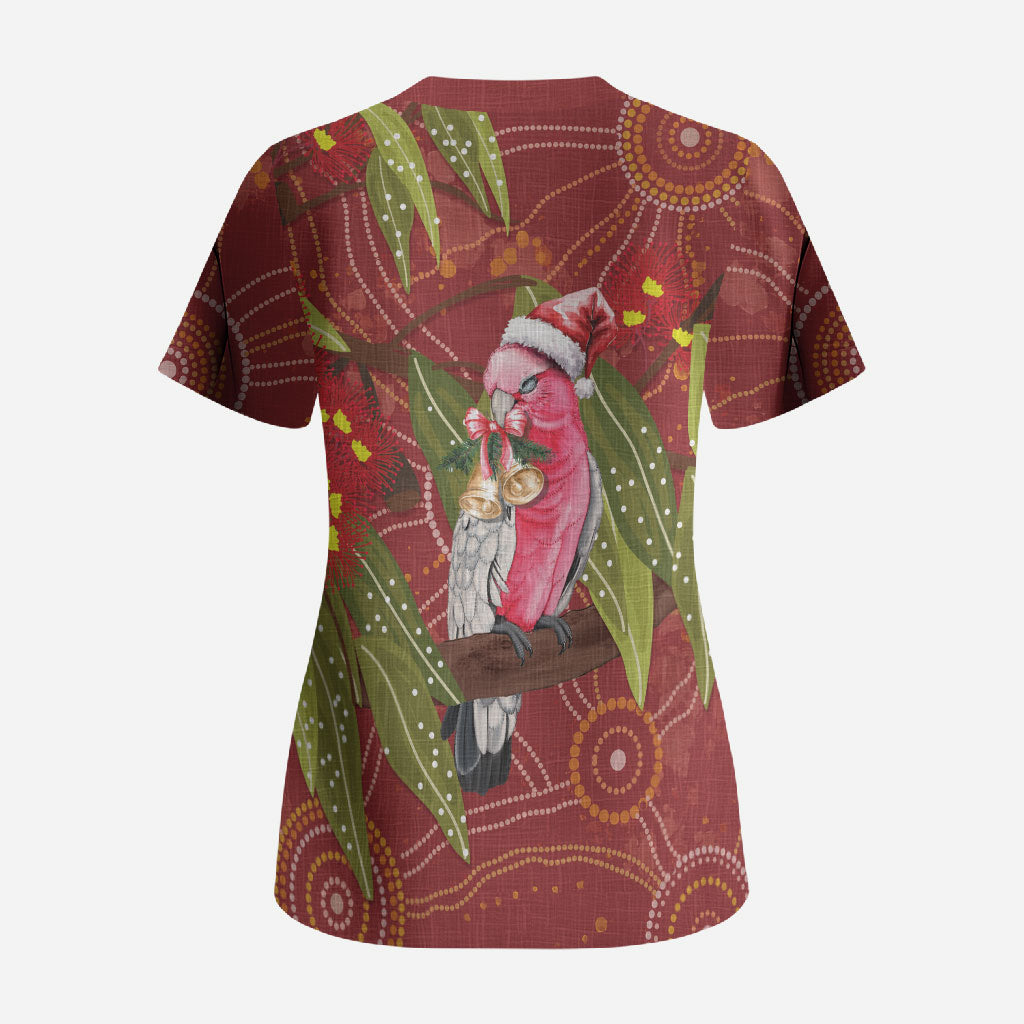 Australia Christmas Indigenous Scrub Top Galah Bird on Eucalyptus