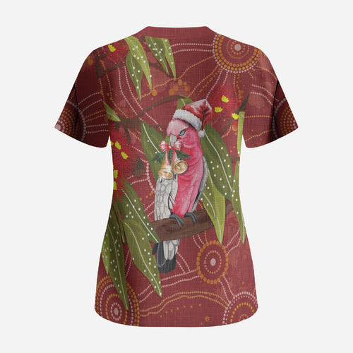 Australia Christmas Indigenous Scrub Top Galah Bird on Eucalyptus