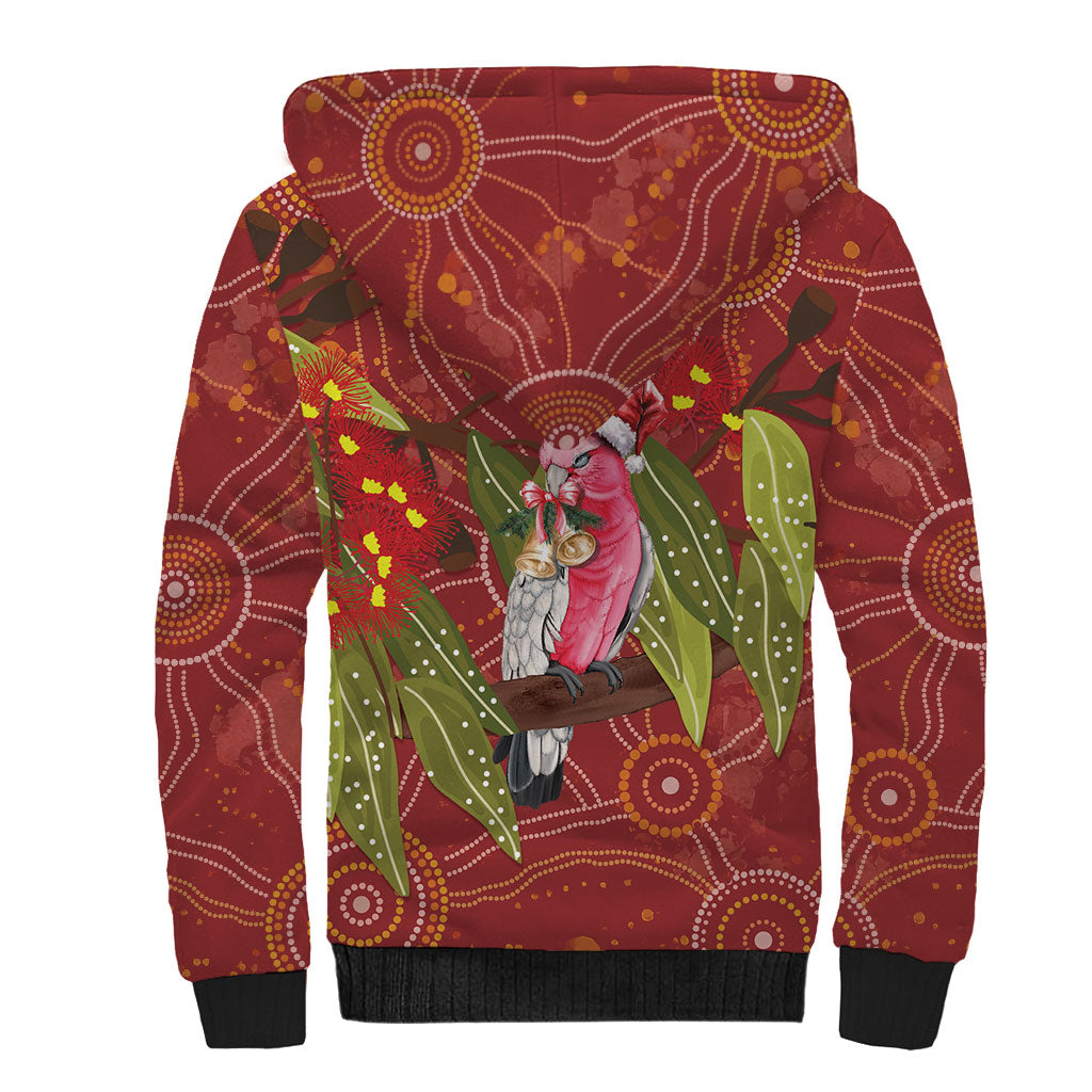 Australia Christmas Indigenous Sherpa Hoodie Galah Bird on Eucalyptus