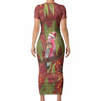 Australia Christmas Indigenous Short Sleeve Bodycon Dress Galah Bird on Eucalyptus