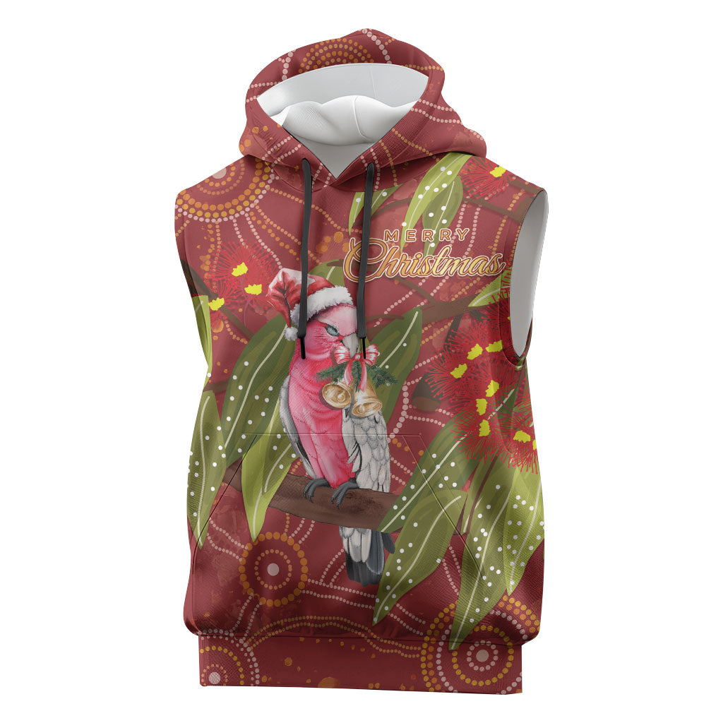 Australia Christmas Indigenous Sleeveless Hoodie Galah Bird on Eucalyptus