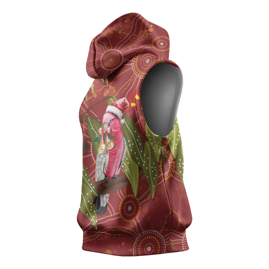 Australia Christmas Indigenous Sleeveless Hoodie Galah Bird on Eucalyptus