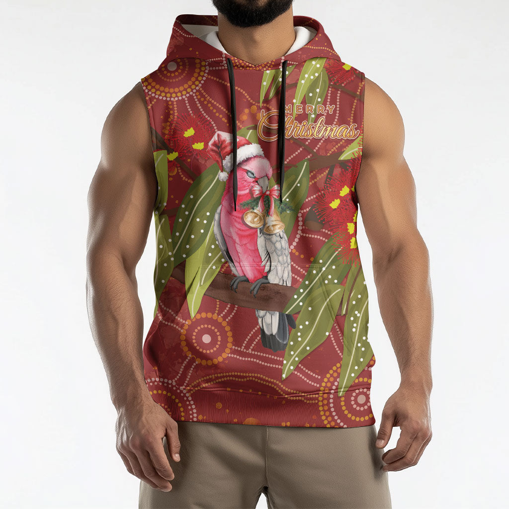 Australia Christmas Indigenous Sleeveless Hoodie Galah Bird on Eucalyptus