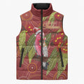 Australia Christmas Indigenous Sleeveless Puffer Jacket Galah Bird on Eucalyptus