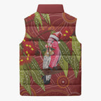 Australia Christmas Indigenous Sleeveless Puffer Jacket Galah Bird on Eucalyptus