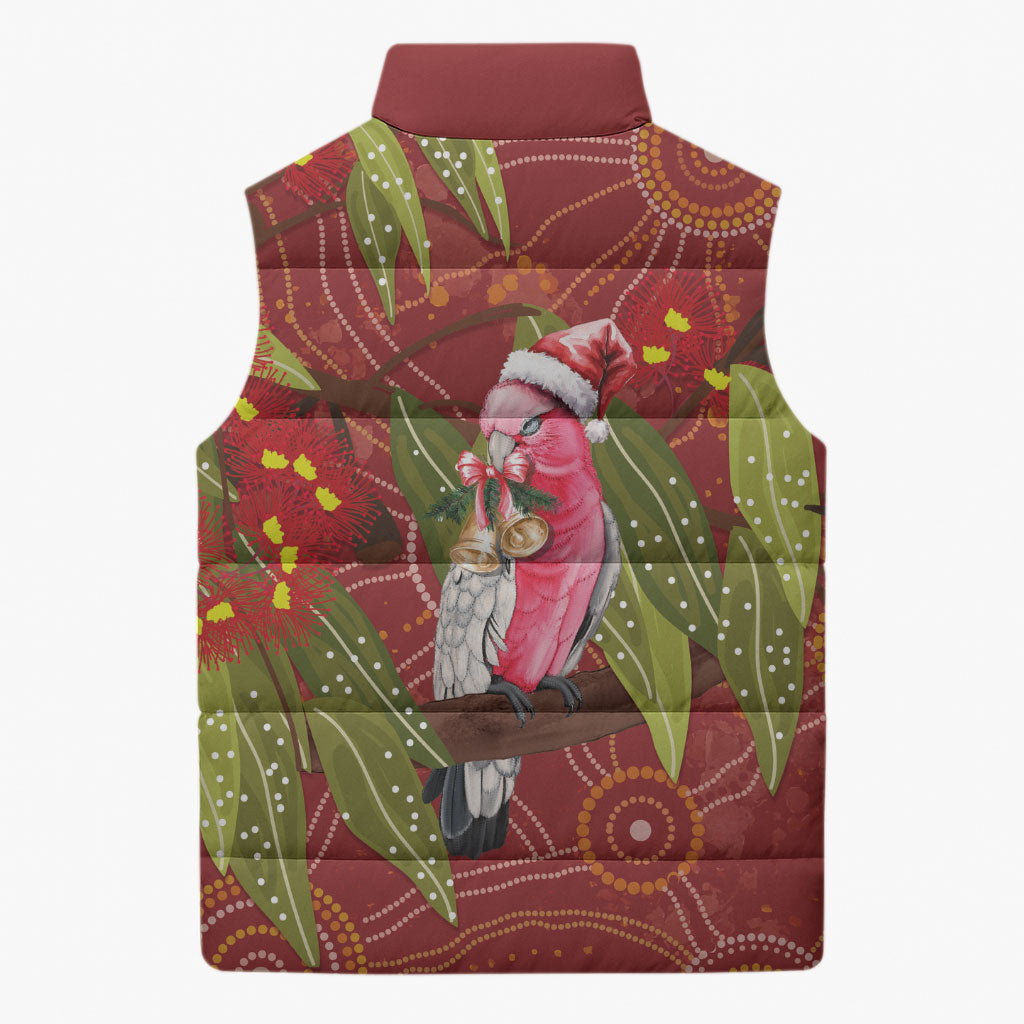 Australia Christmas Indigenous Sleeveless Puffer Jacket Galah Bird on Eucalyptus