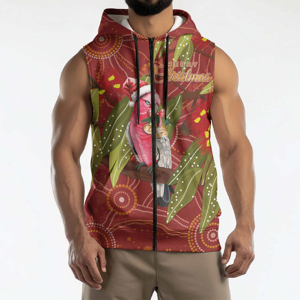 Australia Christmas Indigenous Sleeveless Zip Hoodie Galah Bird on Eucalyptus