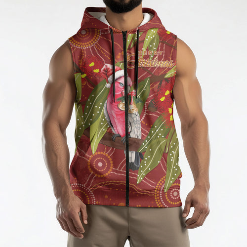Australia Christmas Indigenous Sleeveless Zip Hoodie Galah Bird on Eucalyptus