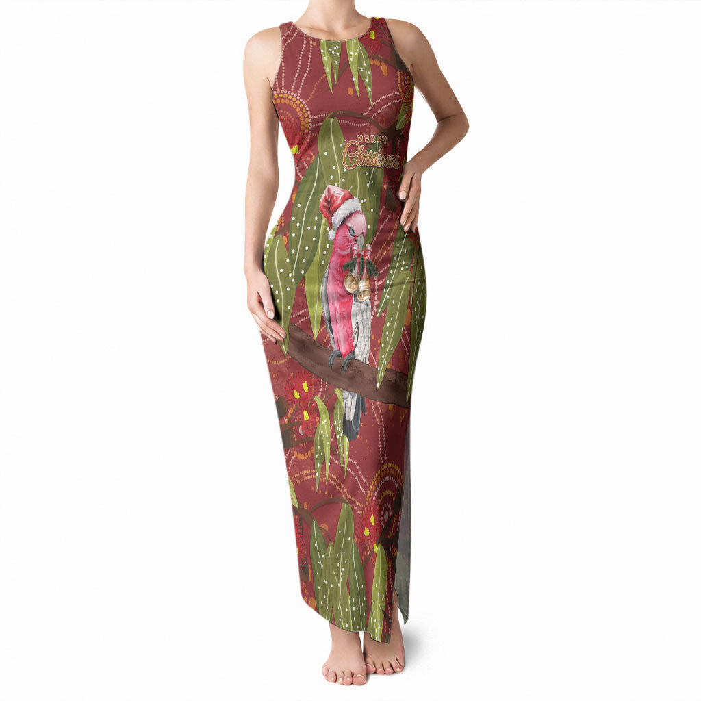 Australia Christmas Indigenous Tank Maxi Dress Galah Bird on Eucalyptus