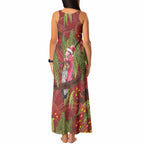Australia Christmas Indigenous Tank Maxi Dress Galah Bird on Eucalyptus