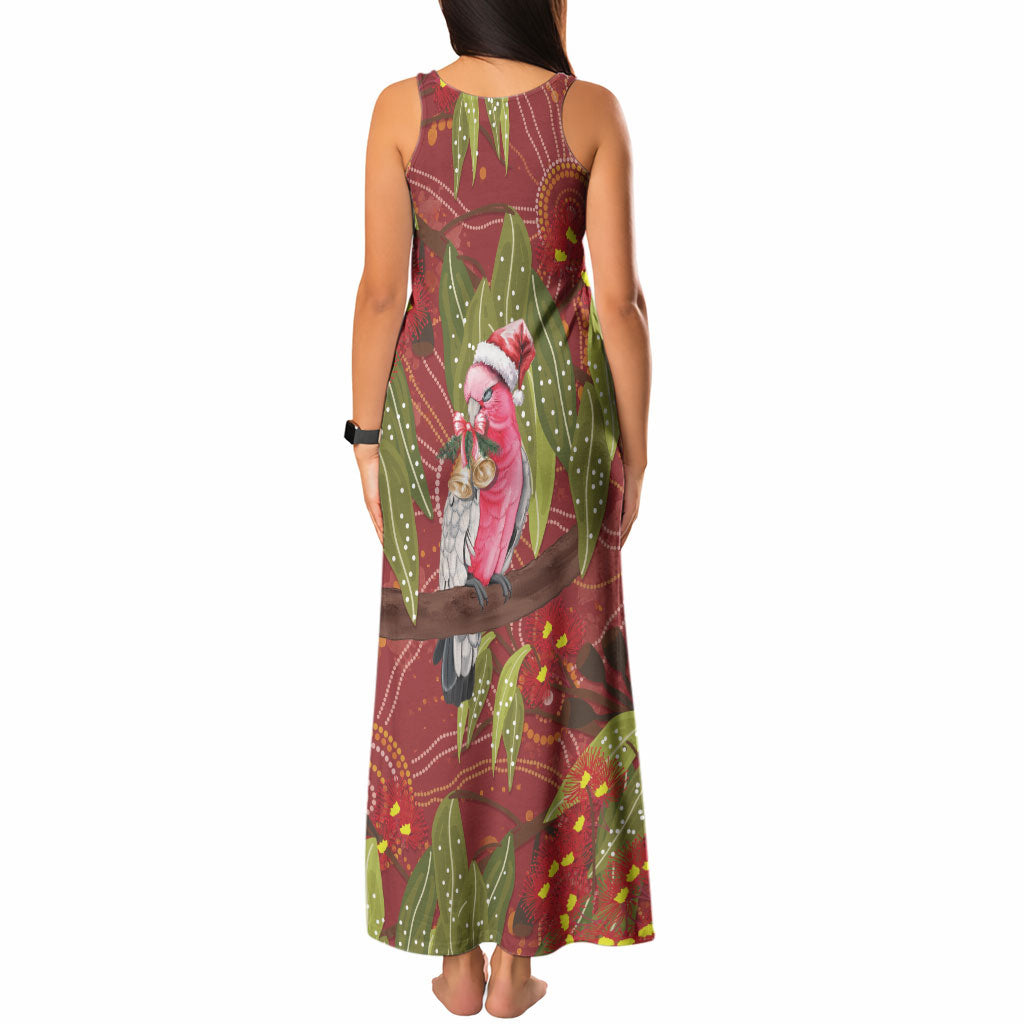 Australia Christmas Indigenous Tank Maxi Dress Galah Bird on Eucalyptus